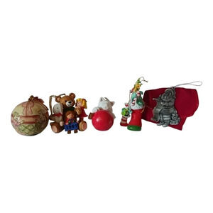 Bundle of 6 ornaments included bear ,rabbit,girl big holiday hug ,a cat with re